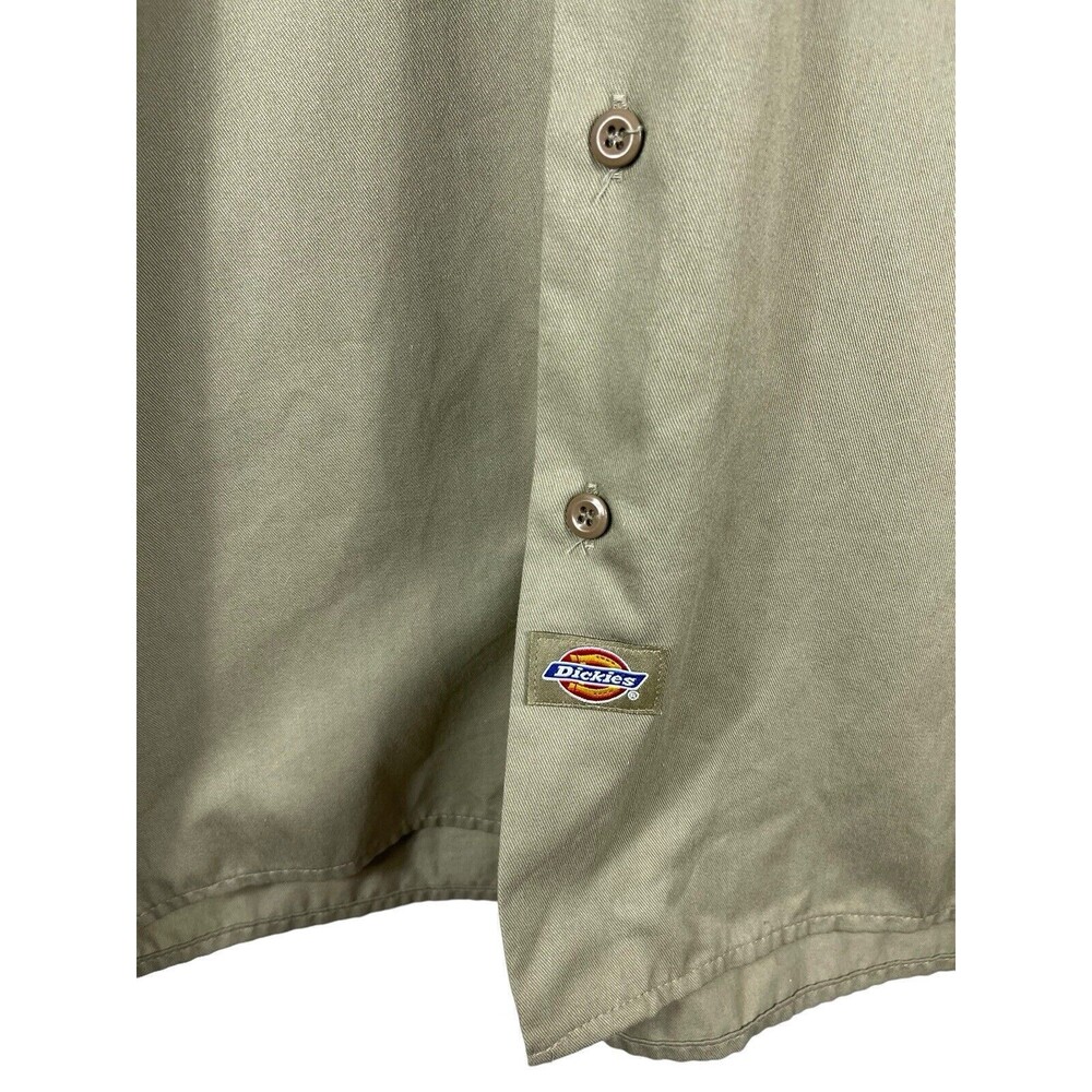 Dickies Tan Button Up Short Sleeve Twill Work Safari Look Made In USA Top L - Picture 3 of 10